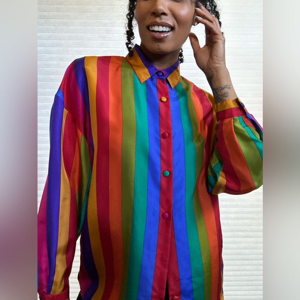 Vintage The Limited 100% Silk Blouse – Rainbow Stripes - Picture 13 of 14